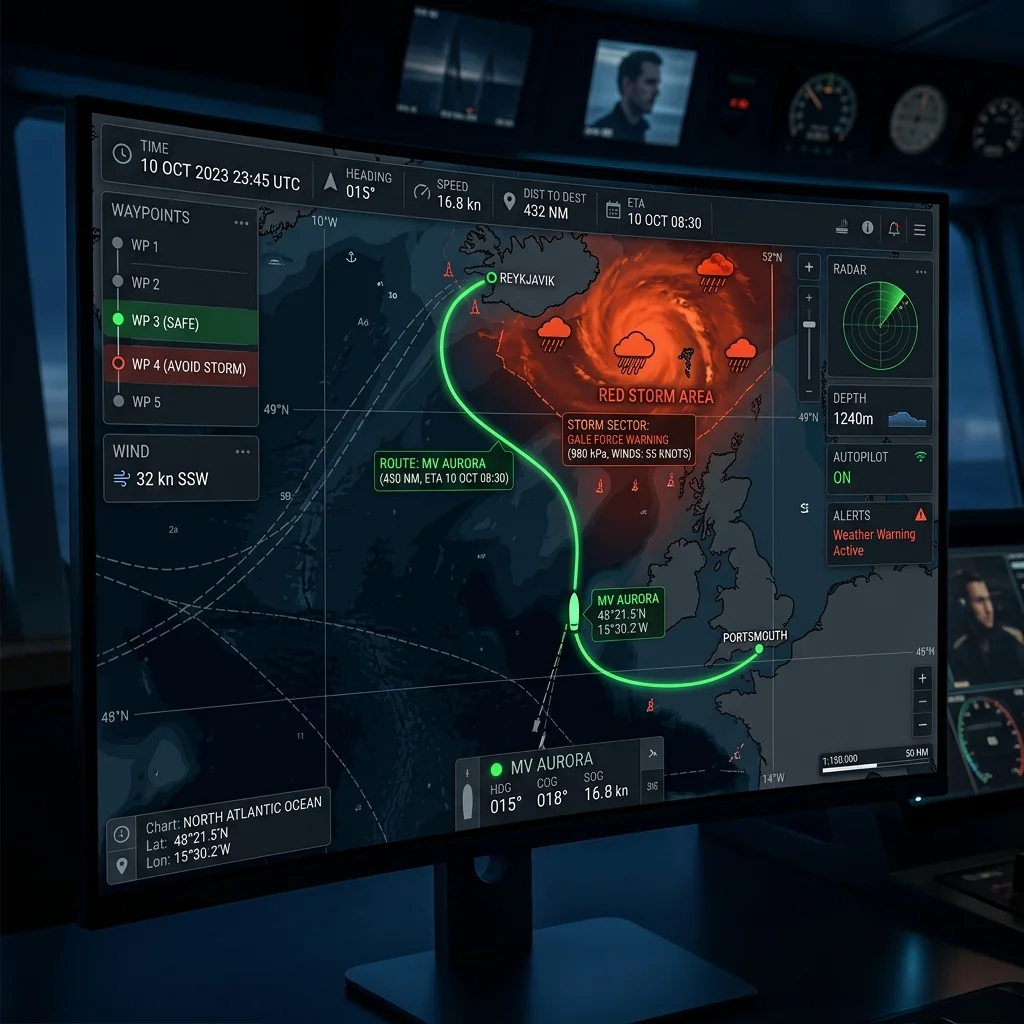 Visualizing extreme weather navigation routing on a dashboard
