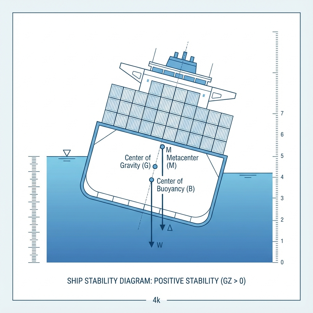 Ship Stability Diagram: Positivie Stability (GZ > 0)