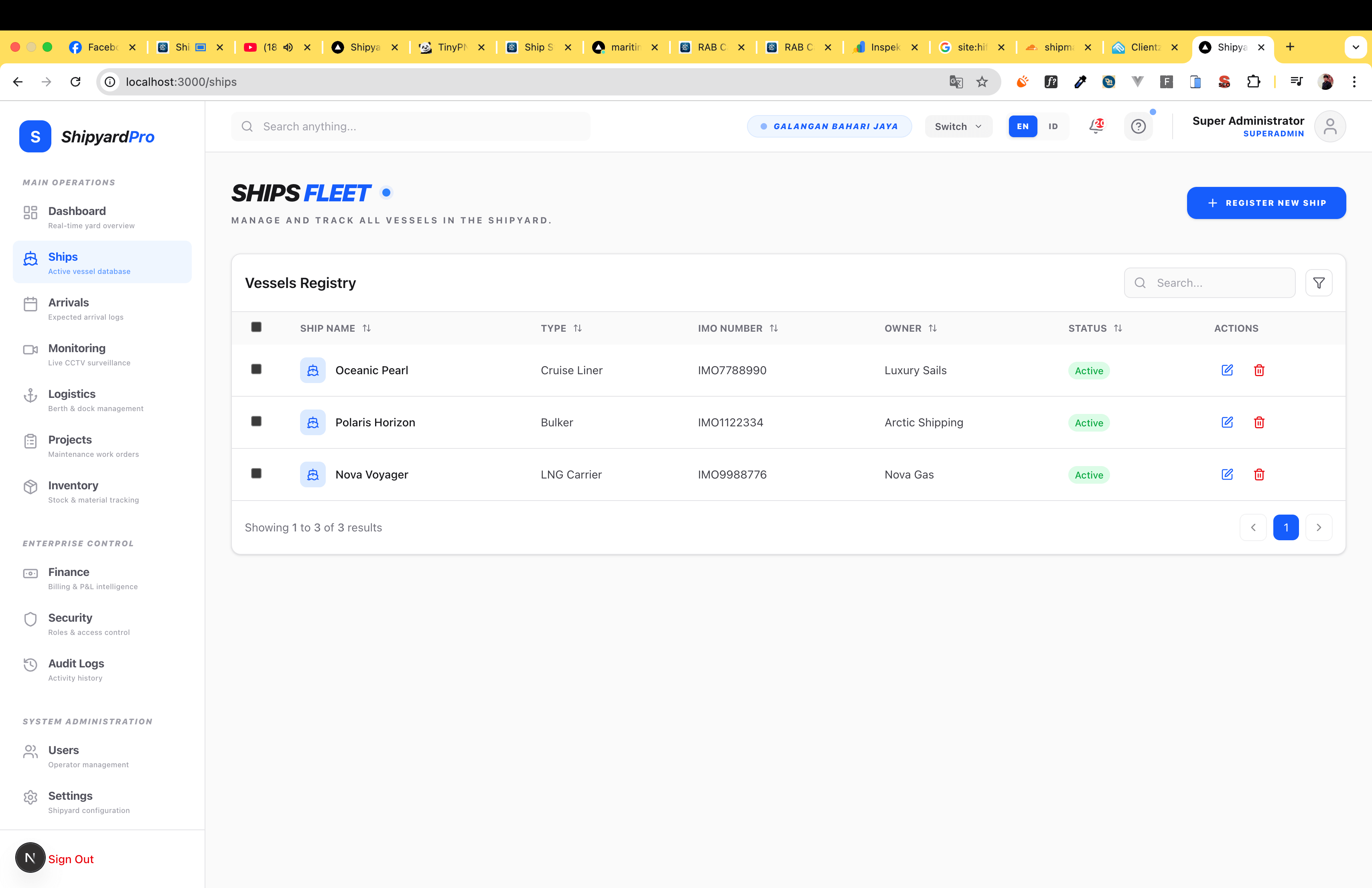 Dashboard Utama ShipyardPro